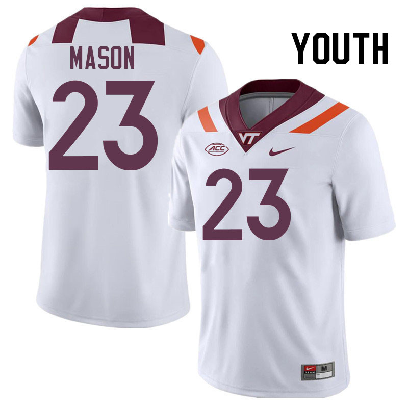 Youth #23 Tyler Mason Virginia Tech Hokies College Football Jerseys Stitched-White